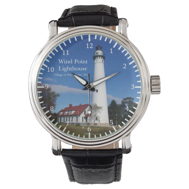Wind Point Lighthouse-Uhr Armbanduhr (Vorderseite)