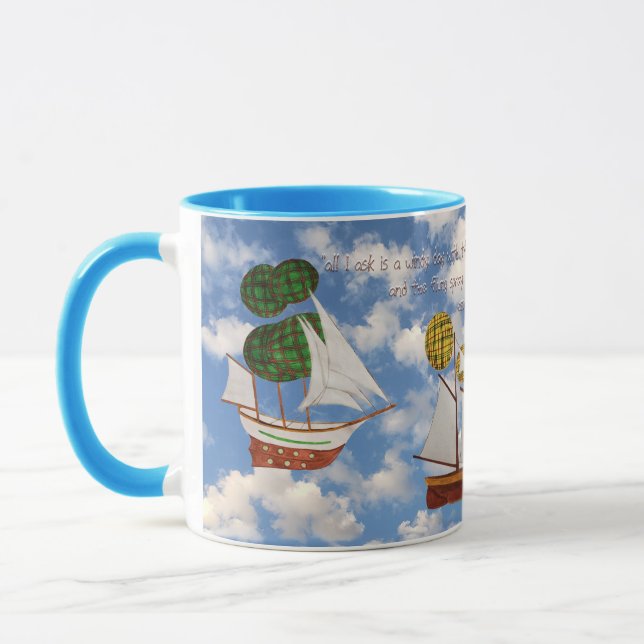 Wind Power Luftschiffe mit John Masefield Zitat Tasse (Links)