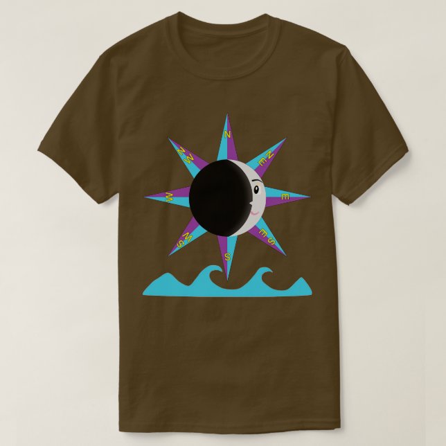 Wind Rose mit Mond und Sea TShirt (Design vorne)