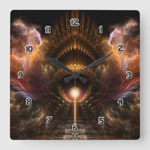 Wind Storm Fractal Art Square Wall Clock Quadratische Wanduhr