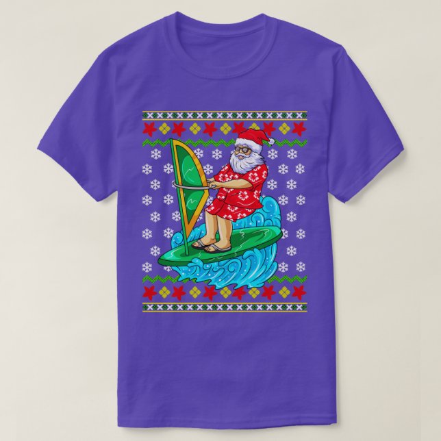 Wind Surf Santa Claus Ugly Weihnachtskraut T-Shirt (Design vorne)