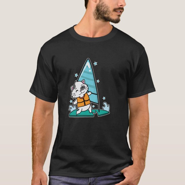 Wind-Surfing-Katze T-Shirt (Vorderseite)