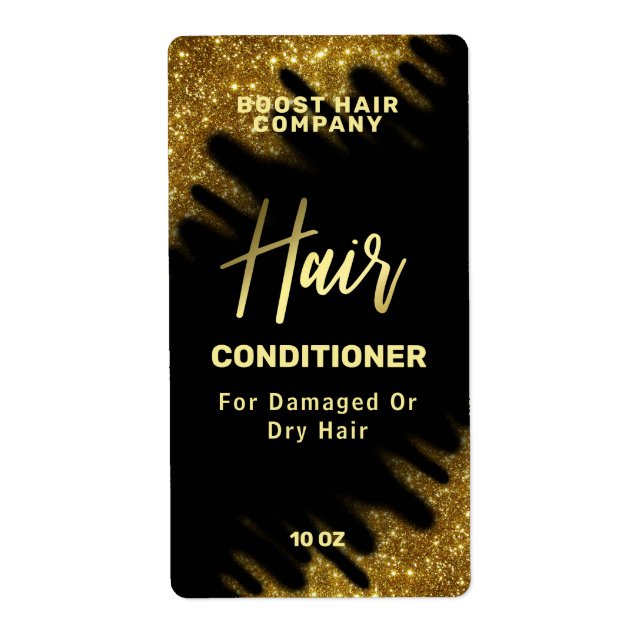 Wind Swept Glitzer Gold Hair Care Product Labels (Vorne)