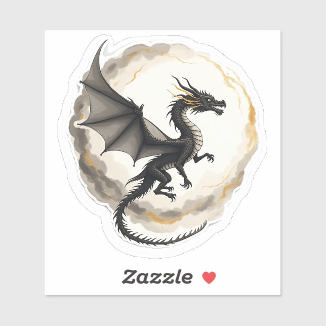 Wind-Swept Ink Wash Dragon Sticker (Blatt)