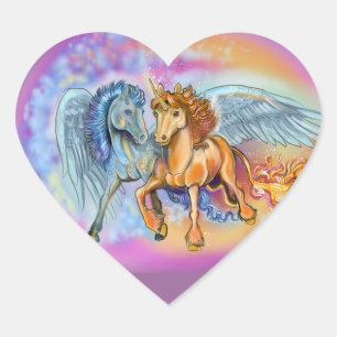 Wind und Flamme Einhorn Pegasus~stickers Herz-Aufkleber