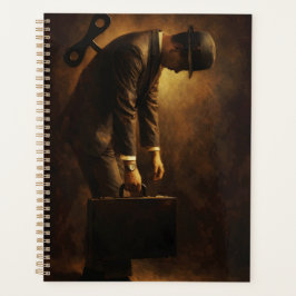 Wind-Up Office Man Surreal Routine Grind Oil Paint Planer