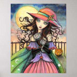 Wind von Halloween Fantasy Art Hexe und Tabby Cat Poster