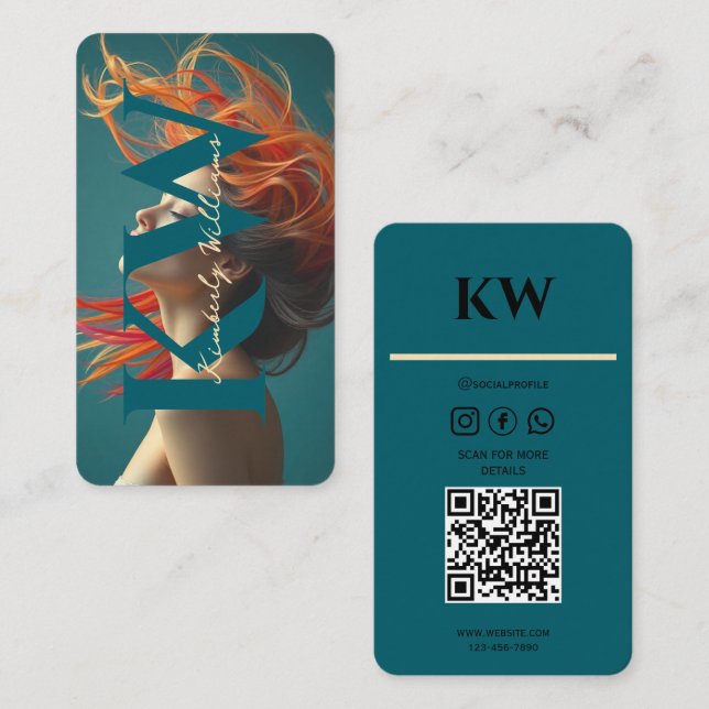 Windblown Hair Business Card - modern & elegant Visitenkarte (Vorne/Hinten)