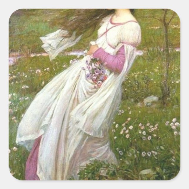 Windblumen John William Waterhouse Quadratischer Aufkleber (Vorderseite)