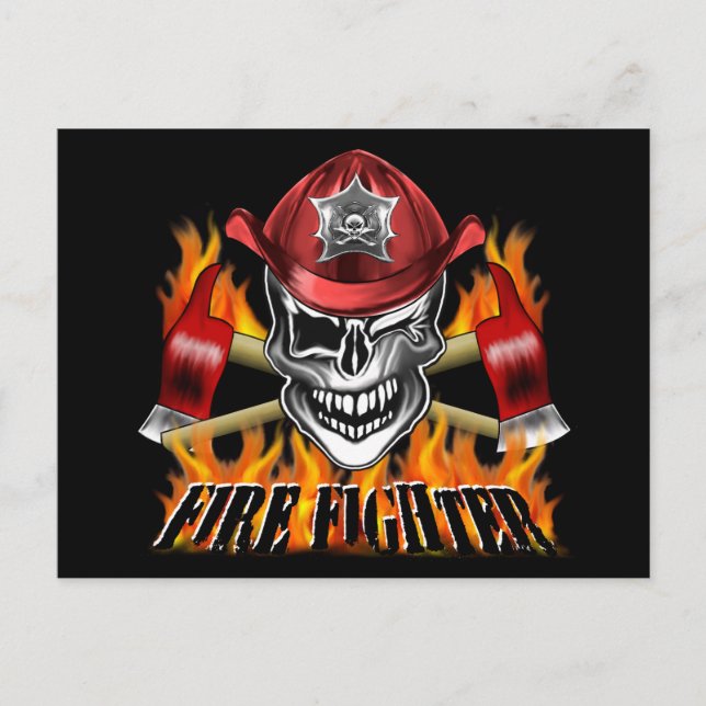 Winde Feuerwehrschädel und Flammenäxe Postkarte (Vorderseite)