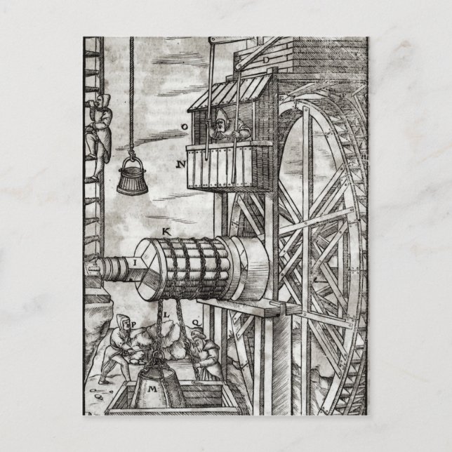 Winde für die Gewinnung von Wasser aus einer Mine Postkarte (Vorderseite)