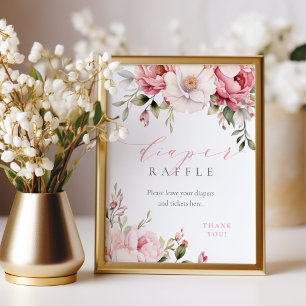 Windel-Raffel-Elegantes-Rosa-Blumen-Baby-Shower-Sc Fotodruck