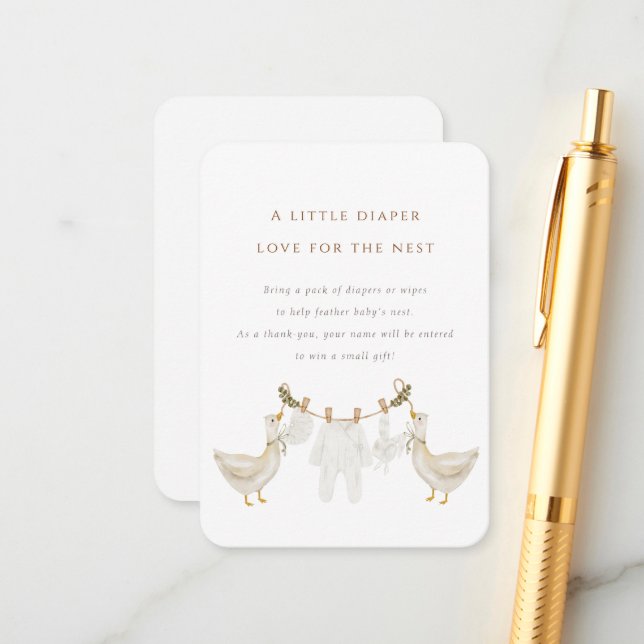 Windel-Raffel Gänseküken-Nest-Baby-Party Begleitkarte (Vorderseite/Rückseite Beispiel)