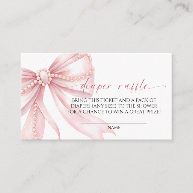 Windel-Raffle mit Perle und rosa Schleife  Begleitkarte (Vorderseite)