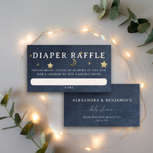Windel-Raffle Mond Sternennacht Blau Baby Shower Begleitkarte
