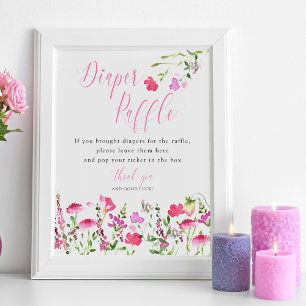 Windel-Raffle Pink Wildflower Baby Shower Poster