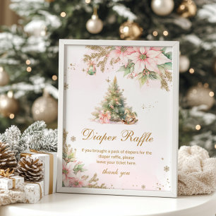 Windel-Raffle rosa goldener Weihnachtsbaum Baby Sh Poster