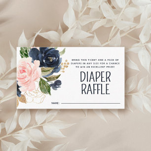 Windel-Raffle Rosa Navy Floral Baby Shower Begleitkarte