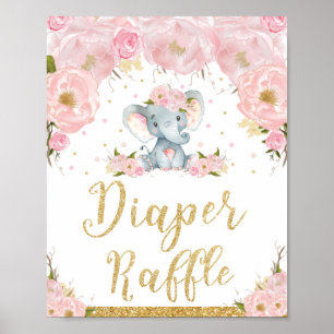 Windel-Raffle-Schild Floral Elephant Baby Shower Poster