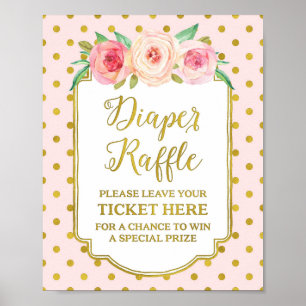Windel-Raffle-Schild mit rosa-goldenen Punkten Poster