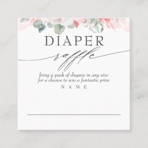 Windel-Raffle Soft Pink Floral Baby Shower Quadratische Visitenkarte
