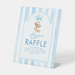 Windel-Raffle-Teddybär Blaue Streifen Baby Shower Sockelschild