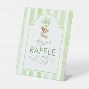 Windel-Raffle-Teddybär-grüne-Streifen-Baby-Party Sockelschild