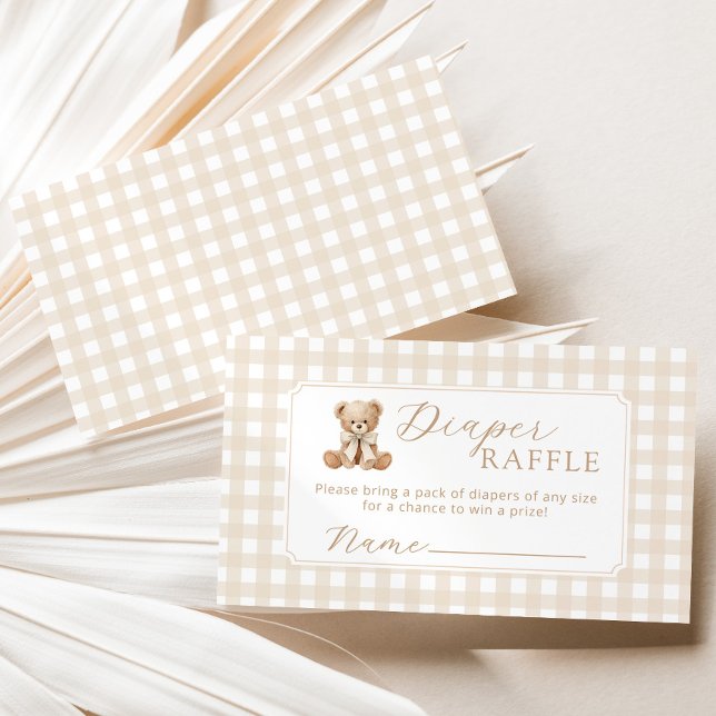 Windel-Raffle Teddybär neutral Gingham Begleitkarte (Von Creator hochgeladen)