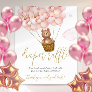 Windel-Raffle-Teddybär Rosa Baby-Shower-Schild Poster