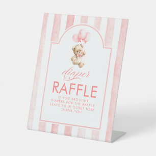 Windel-Raffle-Teddybär rosa Streifen Baby Shower Sockelschild