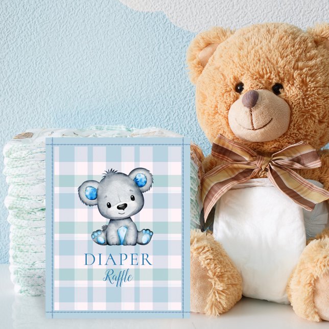 Windel-Raffle-Tisch Süßer grauer Bär Baby-Party Poster (Von Creator hochgeladen)