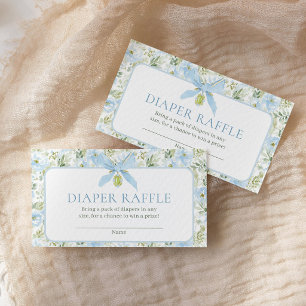 Windel-Raffle Vintage Floral Blaues Schleife Baby- Begleitkarte