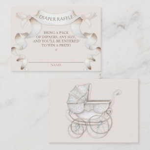 Windel-Raffle Vintage-Kinderwagen Elfenbein-Beige  Begleitkarte
