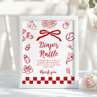 Windel-Raffle Whimsical Red Bow Pizza Baby Shower