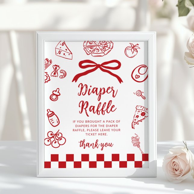 Windel-Raffle Whimsical Red Bow Pizza Baby Shower Poster (Von Creator hochgeladen)