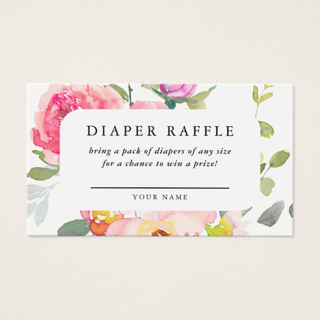 Windeln Raffle Baby Dusche Blumenzettel (Vorderseite)