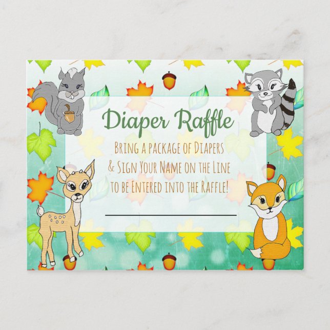 Windeln Raffle Baby Shower Game Forest Animes Postkarte (Vorderseite)