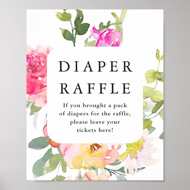 Windeln Raffle Babydusche Blütenweiß Poster (Vorne)