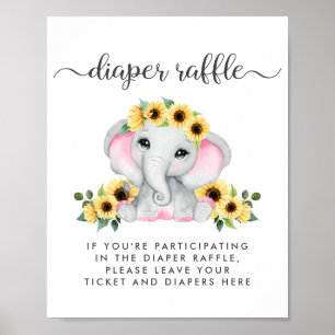 Windeln-Raffle-Drop von Elephant Baby Girl Dusche Poster