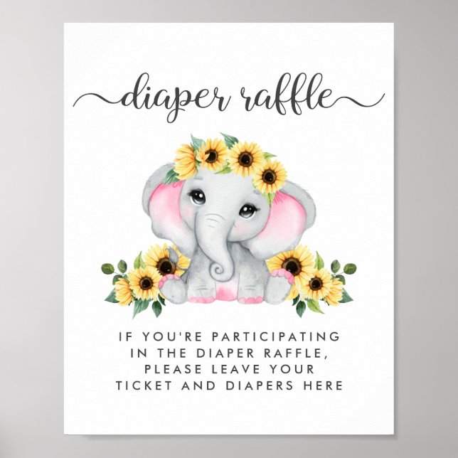 Windeln-Raffle-Drop von Elephant Baby Girl Dusche Poster (Vorne)