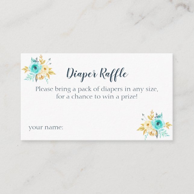 Windeln Raffle Gold Aquamarine Blütenduschkarten Begleitkarte (Vorderseite)