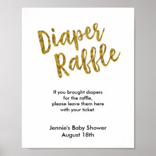 Windeln Raffle Gold Glitzer Babydusche Poster