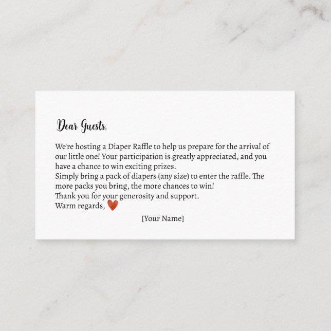 Windeln Raffle Herbst Teddy Bear Babydusche Begleitkarte (Rückseite)