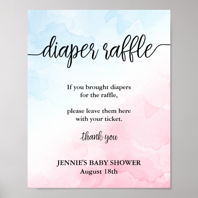 Windeln Raffle Pink/Blue Babydusche Aushängeschild Poster (Vorne)