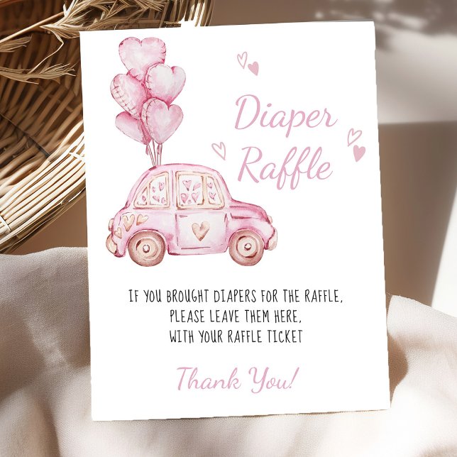 Windeln Raffle Pink Car Balloons Baby Showspiel Poster (Diaper raffle baby shower game poster - available printed or digital - by Darling & May)