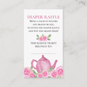 Windeln Raffle Pink Floral Teekanne Babydusche Begleitkarte