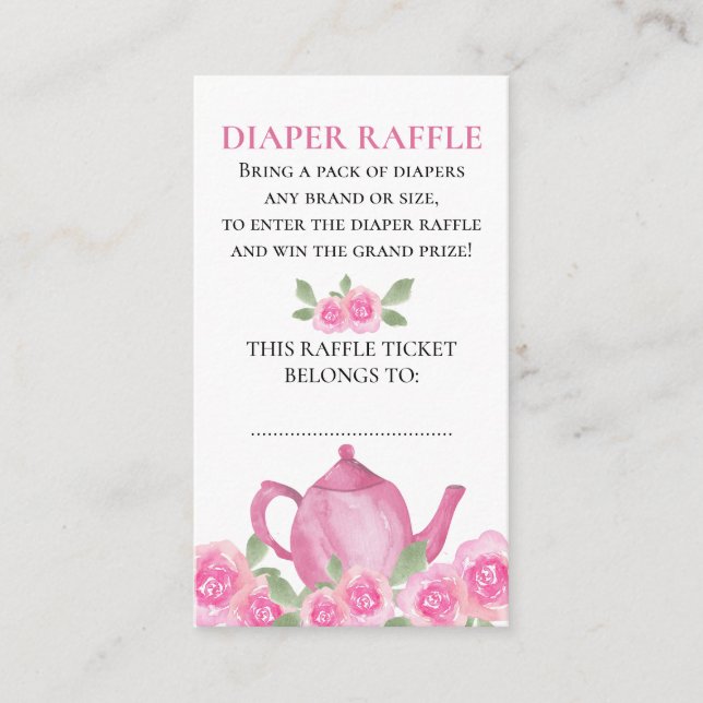 Windeln Raffle Pink Floral Teekanne Babydusche Begleitkarte (Vorderseite)