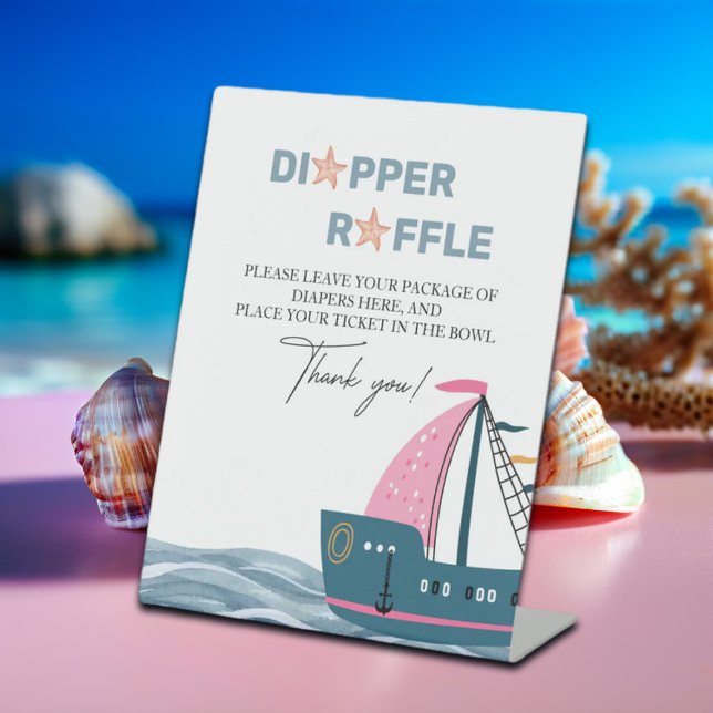 Windeln Raffle Pink Nautical Baby Dusche Sockelschild (Von Creator hochgeladen)