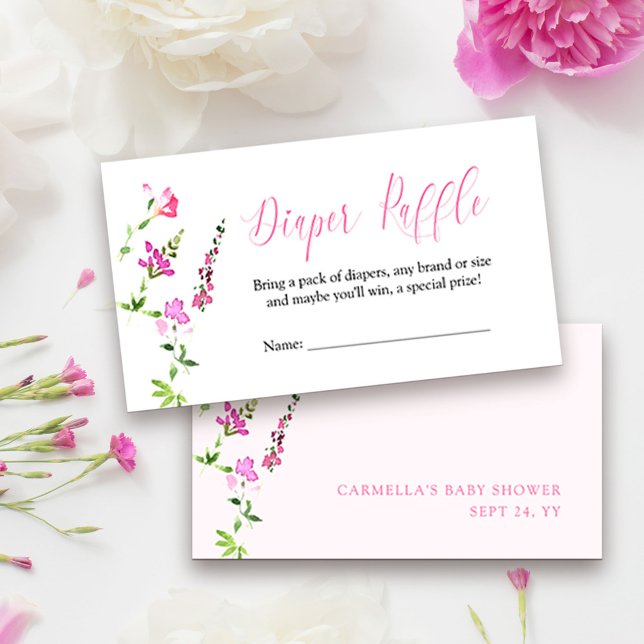 Windeln Raffle Pink Wildblume Kinderdusche Begleitkarte (Diaper Raffle tickets from my Pink Wildflower Collection. Message me for co-ordinating items.)