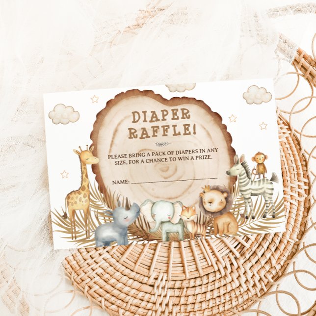Windeln Raffle Safari Tiere Kinderdusche Rustikal Begleitkarte (Von Creator hochgeladen)